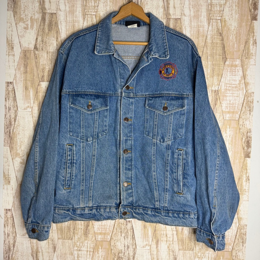 VTG Union Line Denim Jacket Mens Large Fire Dept Village of Blasdell NY USA